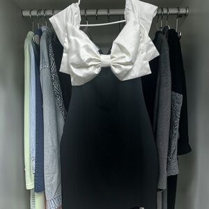 Black and White Mini Dress with Bow